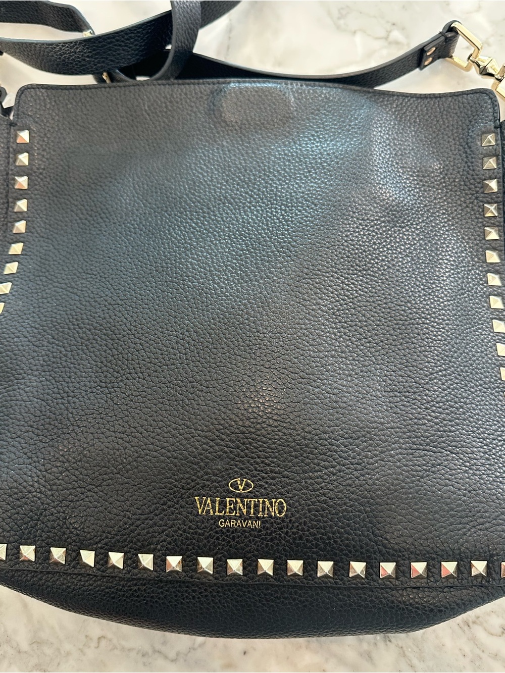Valentino Garavani Black Leather Crossbody with Gold Studs - Picture 2 of 7